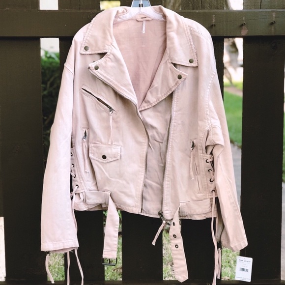 NWT Free People • Lace-Up Denim Rose Moto Jacket - Picture 3 of 8